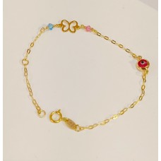 Παιδικό Βραχιόλι Χρυσό 9Κ - Πεταλούδα, Ροζ και Γαλάζια Χάντρα και κόκκινο ματάκι (KID193)